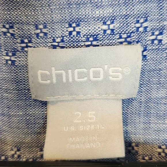 Chico's 100% Linen No Iron Blue Button-Up‎ Blouse Size 14 - Picture 3 of 12